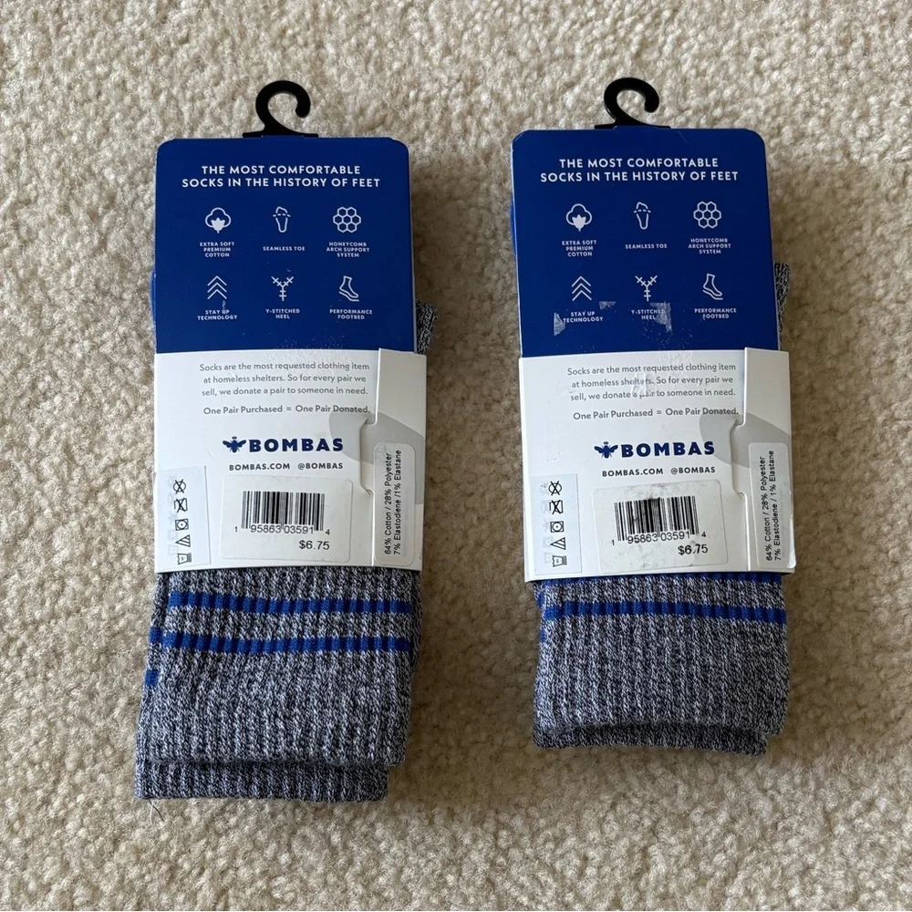 NWT 2 Pairs of Bombas Youth Originals Calf Socks.